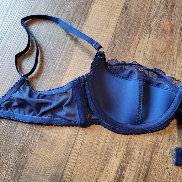 Savage X Fenty Blue Navy Green Baroque Butterfly Lace Half Cup Bra - Picture 5 of 8